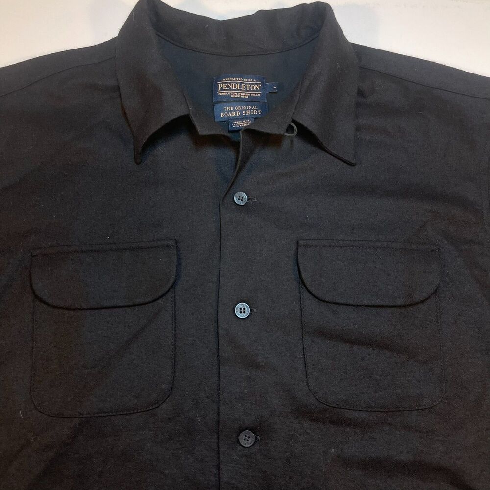 FLAWLESS PENDLETON Original Board Shirt Sz Mens L Black Wool Collar Loop